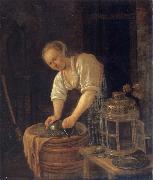 Woman sourig a pot